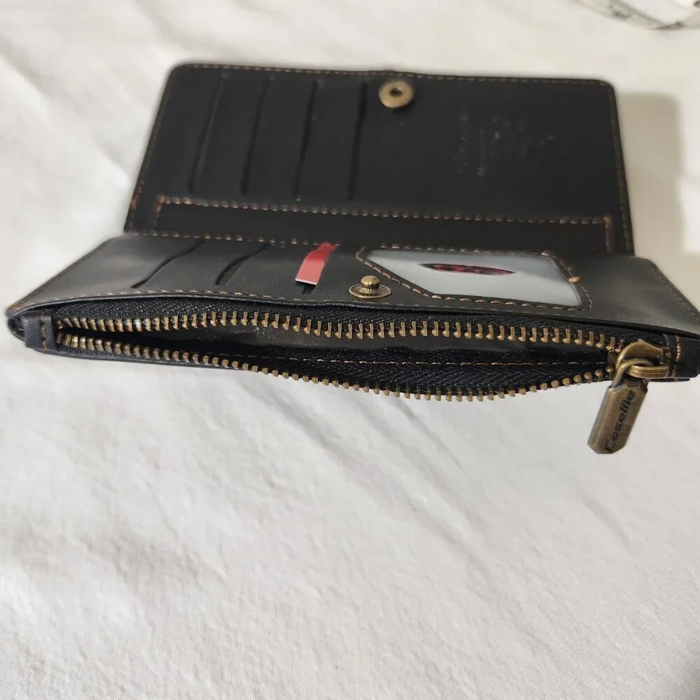 CaseMe Leather Folio Style Wallet Phone Case Zip Magnetic Close Card Slots